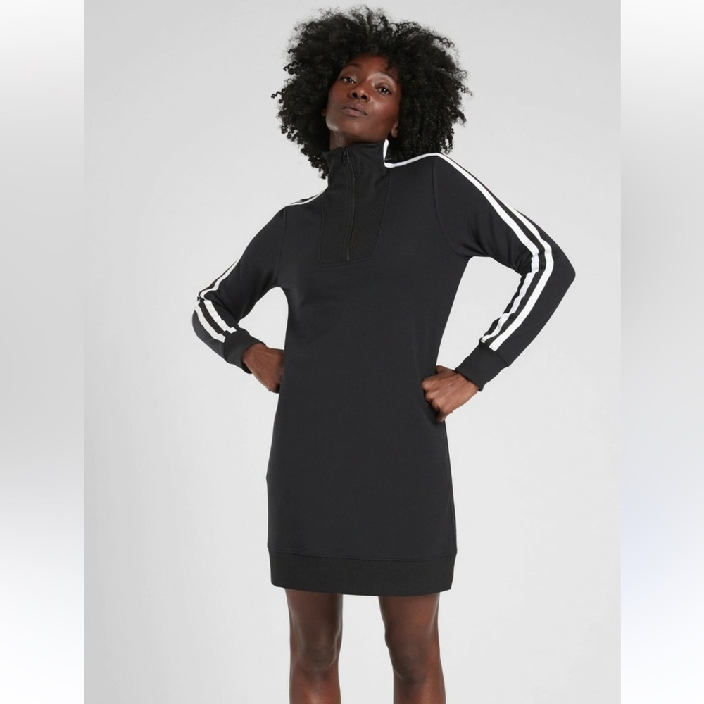 Athleta Circa Track Stripe Dress Black Small